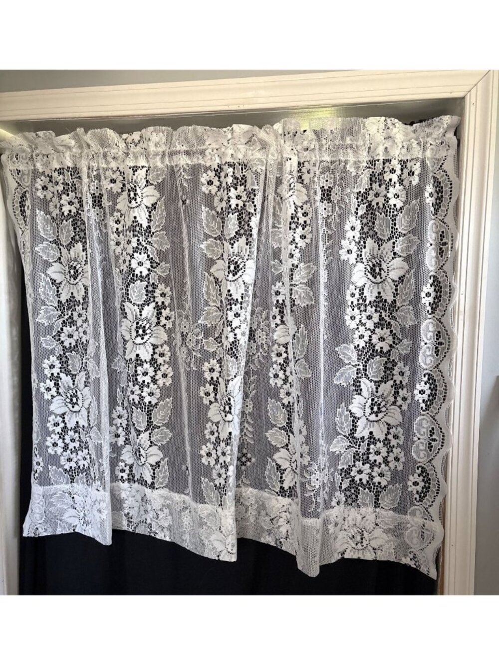 White Floral Lace Curtains 58x39" Romantic Pattern Rod Pocket Sheer Panel